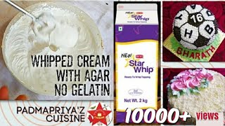 Stabilized Whipped Cream Frosting Icing for Cake no gelatin Agar China grass Star Whip firm Sturdy [upl. by Ylicis970]