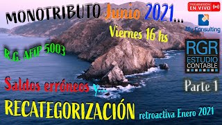 🔴 MONOTRIBUTO Junio 2021  Recategorización reatroactiva Enero 2021 ⛈️ PARTE 1 [upl. by Trudey]