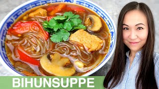 REZEPT Bihunsuppe  asiatische Hühnersuppe mit Glasnudeln  indonesische Nudelsuppe  sauer scharf [upl. by Eudosia]