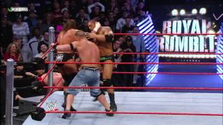 John Cena Triple H and Batista collide as the final three Superstars of the 2008 Royal Rumble Match [upl. by Ludwigg]