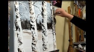 FREE KNIFE PAINTING LESSON  TREES UNDER THE SNOW english subtitles by Nelly LESTRADE [upl. by Schmitt]