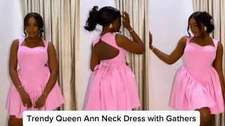 HOW TO CUT AND SEW A TRENDY QUEEN ANN NECK DRESS WITH BASQUE AND GATHERS [upl. by Fillbert]