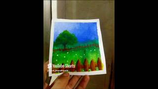 Tree with fence painting postercolour paintingideas shorts drawing [upl. by Ardnos149]