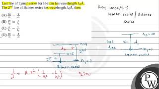 Last line of Lyman series for Hatom has wavelength 1  The 2nd line of Balmer [upl. by Lamag]