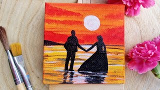 couple 👫 sunset 🌇 wedding painting tutorial for beginners [upl. by Camarata]