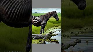 A man rescue a weak black horse horse crocodile [upl. by Ettezus]