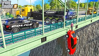 SKETCHY BRIDGE RESCUE 200FT HIGH  CRAZY KAREN  FARMING SIMULATOR 2019 [upl. by Nitsid]