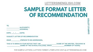 Recommendation Letter format  Recommendation Letter Sample  Letters in English [upl. by Macdonell]