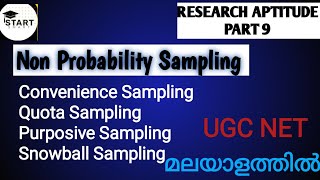 Non Probability Sampling In Malayalam  Part 9  Research Aptitude  UGC NET [upl. by Goodden]