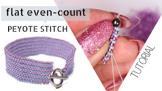 Flat even count peyote stitch tutorial  Peyote tutorial  Bead bracelet [upl. by Jung]