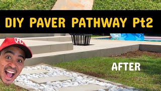 DIY PAVER PEBBLE amp COBBLE PATHWAY l Part 2  Paver Install Pebblestones and Great Danes [upl. by Tabber841]