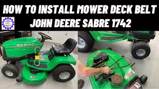 How to Replace Mower Deck Belt John Deere Sabre 1742 Lawn Tractor [upl. by Ayocal151]