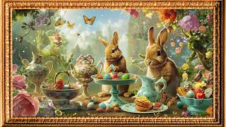 4K Free Framed TV Art Screensaver  Fantasy Bunny Land  Easter Eggs amp Tea  3 Hours [upl. by Oal]