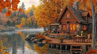 Autumn Lakeshore Morning with Warm Jazz Calm Water Sounds amp Forest Ambience for Peaceful Relaxation [upl. by Gney]