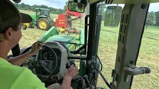 John Deere 7800 Round baling Hay John Deere 6120E Moves Hay [upl. by Luapnaej]