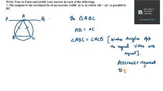 7 The tangent to the circumcircle of an isosceles ΔABC at A in which AB  AC is parallel to BC [upl. by Strander]