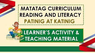 READING AND LITERACY II KILALANIN ANG UNANG TUNOG NG PATINIG KATINIG AT MALAPATINIG II [upl. by Siuluj610]