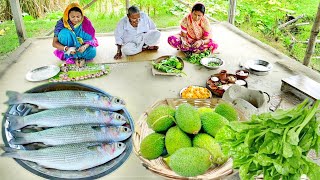 নদীর টাটকা ভাঙন মাছের ঝালপুরভরা কাকরোল আর পুঁইশাকের ঘন্ট রান্না আর জমিয়ে খাওয়া  fish curry [upl. by Anayra]