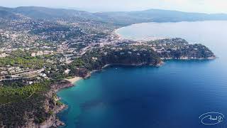 Aerial view of the Corniches des Maures and the Bonporteau Beach CavalairesurMer from a drone [upl. by Akamahs440]