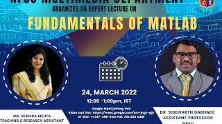 Fundamentals of MATLAB  Dr Siddharth Dabhade Lecture coordinated by MsVernika Mehta [upl. by Utter945]