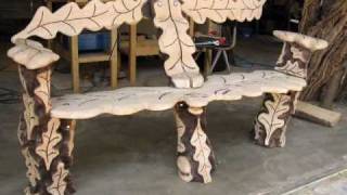 Chainsaw Carving  Oak Log Bench Woodworking Project [upl. by Lala]