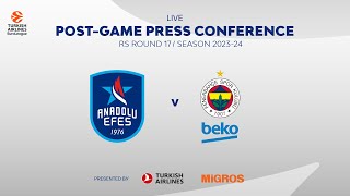 🔴 EuroLeague 202324 RS R17 Press Conference Anadolu Efes  Fenerbahçe Beko [upl. by Aicercal]