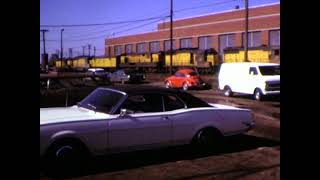 Trains and cars in 1970s Chicagoland BN CampNW Rock Island ATampSF GMampO Plum Crazy Challenger [upl. by Card]