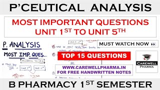 Pharmaceutical Analysis 1st Semester Important Questions  pharmaceutical analysis  Carewell Pharma [upl. by Fasa]