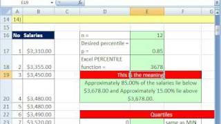 Excel Statistics 37 PERCENTILE amp QUARTILE [upl. by Amble]