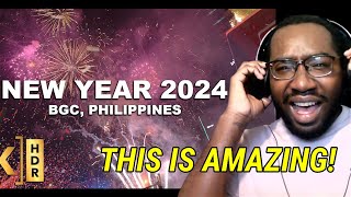 WELCOMING 2024 in BGC PHILIPPINES  New Year Fireworks Full Show  4K HDR  Taguig  Reaction [upl. by Alakim632]