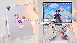 ✨ NEW M4 iPad Pro 11quot Sliver 1TB Nanotexture 💜 aesthetic unboxing 📦 paperlike｜accessories｜Genshin [upl. by Au]