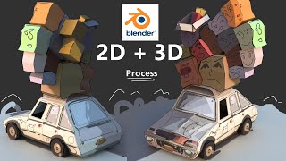 Blender 2D3D Process  Texture Painting a Stylized Car with boxes [upl. by Halehs]