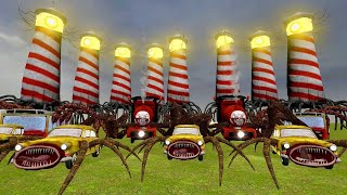 CHOO CHOO CHARLES VS MONSTER CAR EATER VS NEW LIGHTHOUSE MONSTER IN GMOD GARRYS MOD [upl. by Baptlsta]