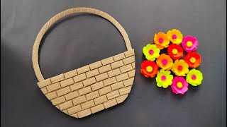 Diy wall hanging flower basket with paper and cardboard Wall decoration ideas [upl. by Nnalyrehc]