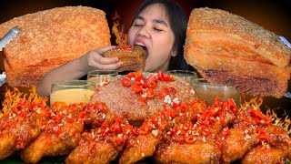 SUPER SPICY CHICKEN WINGS amp LECHON KAWALI MUKBANG PINOY MUKBANG [upl. by Aleel356]