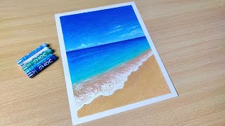 Easy Seascape Drawing Oil Pastel Ocean Beach Scenery drawing Step by step [upl. by Eelirrem]