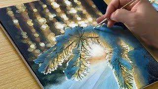 How to Draw a Snowy Morning Scene  Acrylic Painting for Beginners [upl. by Lyrehs]