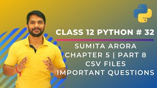 Python Class 12  Important CSV File Questions  File Handling  Chapter 5  Part 8  In Hindi [upl. by Vladimir999]