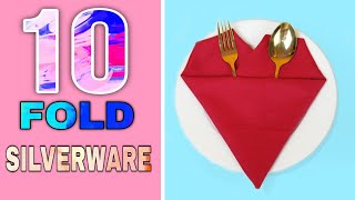 10 FOLD SILVERWARE DESIGN TABLE NAPKIN FOLDING [upl. by Anum]