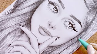 Pencil Sketch for beginners  How to draw a face  step by step  Girl Drawing [upl. by Sillert]