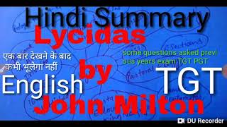 Lycidas by John Milton into Hindi Summary some questions for TGT PGT KVS net [upl. by Pancho]