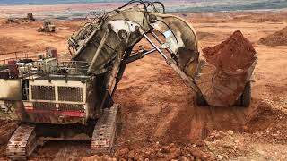 Terex RH170 Face Shovel Excavator Loading Hitachi amp Terex Dumpers [upl. by Einafets]