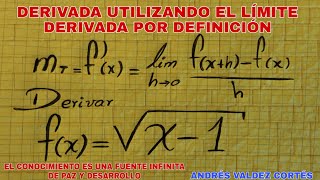 DERIVADA UTILIZANDO EL LÍMITE DE UNA RAÍZ CUADRADA  DERIVADA POR DEFINICIÓN [upl. by Recha]