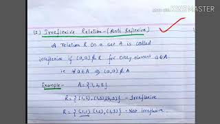 Types of relations  Reflexive and Irreflexive  lecture14discrete mathematics [upl. by Acinorahs]