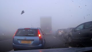 Dashcam Captures Shocking Motorway PileUp In Fog [upl. by Haldan858]