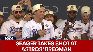 Corey Seager speaks to crowd at World Series parade [upl. by Nonarb]