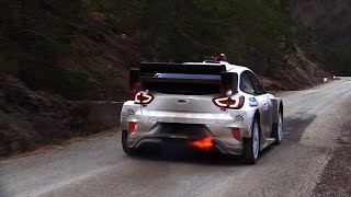 Tests Rallye Monte Carlo 2023  Loubet and Tanak  Ford Puma Hybrid Rally1 FLAT OUT HD [upl. by Aimit]