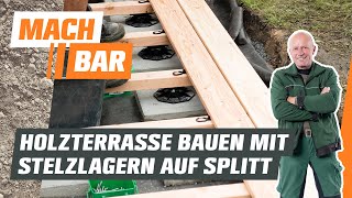 Holzterrasse bauen im Splittbett auf Stelzlagern  OBI [upl. by Llirred]