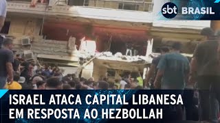 Israel ataca Beirut no Líbano após Hezbollah disparar mais de 100 foguetes  SBT Brasil 200924 [upl. by Yelsnit]