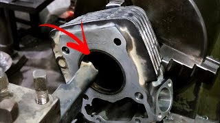 How To Rebore motorcycle cylinder on lathe machine  Zimbiker [upl. by Leake715]